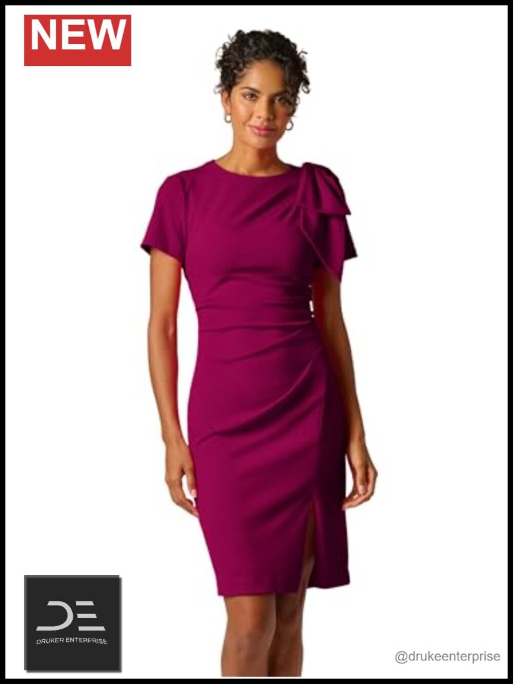 Pleated Bow Midi Dress, Wildberry